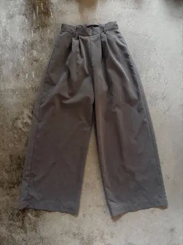 그레이 배기 와이드 슬랙스 허리밴딩