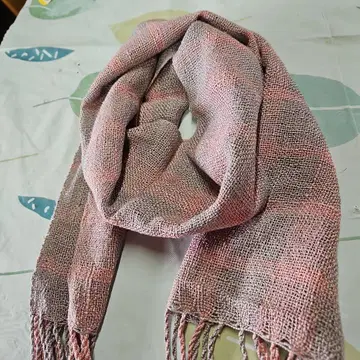 핑크와 그레이 체크 머플러 수제 핸드메이드