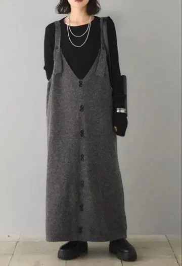 ESICA 에시카 딥 V넥 니트 점프 스커트 그레이 F 사이즈