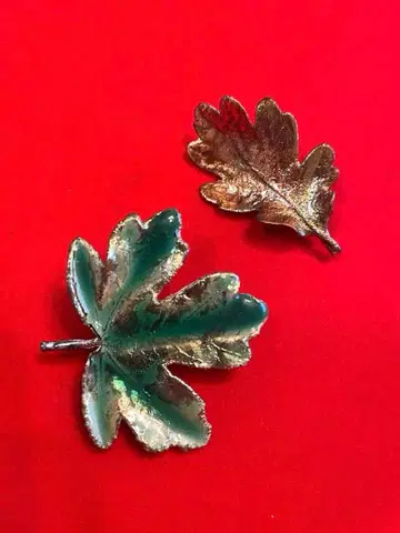 [ 새상품급 ] 리프형 브로치 2세트 골드 그린 빈티지
