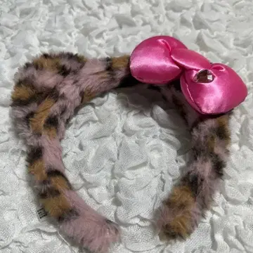 키티 레오파드 무늬 핑크 리본 머리띠 유니버셜