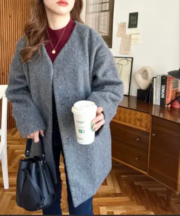 미사용 새상품 moment+ 노카라 샤기 코트