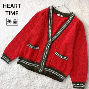 새상품급 하트타임 V넥 가디건 파이핑 레드 F 울 혼방