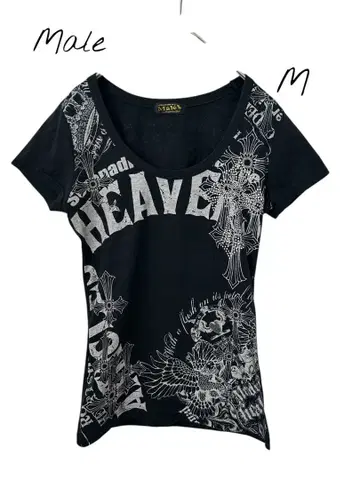 [ Y2K ] Male T셔츠 그래픽 프린트 상의 블랙 M