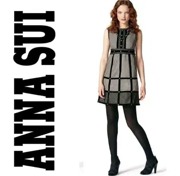 새상품급 ANNA SUI 안나수이 격자 무늬 벨벳 라인 슬리브리스 원피스