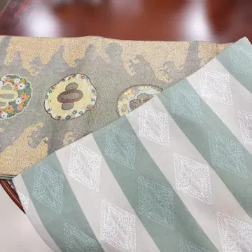 고급 후쿠로 오비 골드 컬러 파도 무늬 꽃 모티브