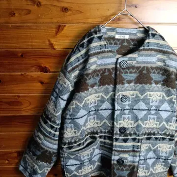 노카라 자켓 기하학 패턴 루즈핏 오버 사이즈 방한 가을/겨울 M