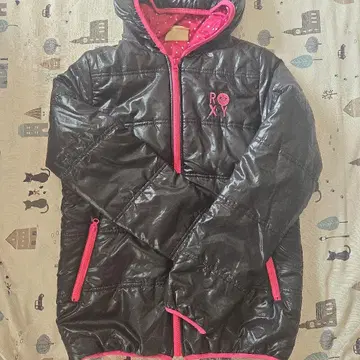 ROXY 블랙 핑크 다운 자켓 L