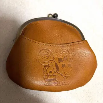 [ 미사용품 ] 스누피 천연 가죽 코인 케이스 카멜