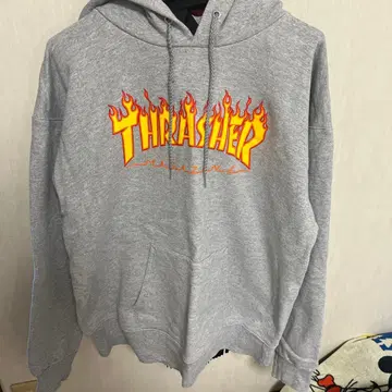 THRASHER 프레임 로고 그레이 후드티 M