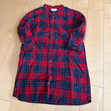 HOSO 체크 무늬 셔츠 원피스 긴팔