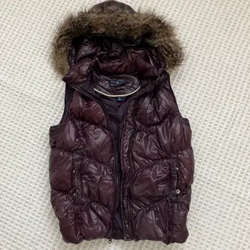 여성용 GAP 다크 퍼플 후드 부착 다운 베스트 M