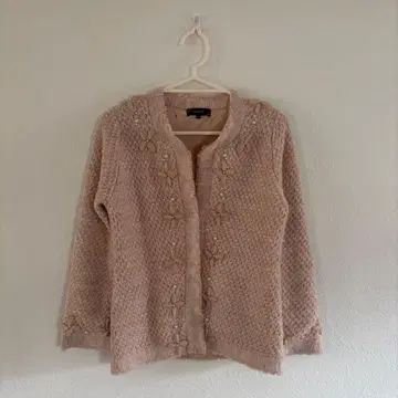 고급스러운 비즈와 리본 핑크 가디건