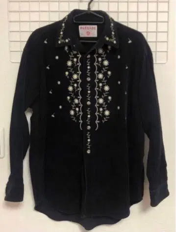 PASSAGE 셔츠 꽃무늬 자수 블랙 빈티지 레트로