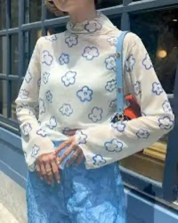 POPPY 플라워 프린트 시스루 블라우스