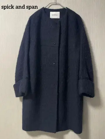 Spick & Span 다크 네이비 노카라 코트