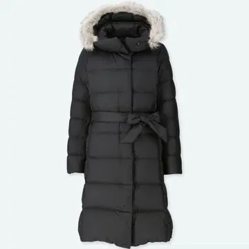 유니클로 라이트 웨이트 다운 후디드 코트 블랙 여성용 L