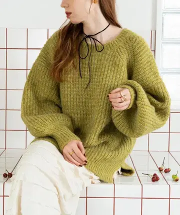 hinari 오버 사이즈 컬러 니트 그린