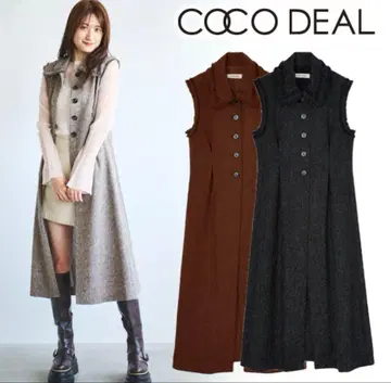 미사용 COCO DEAL 트위드 프린지 베스트 롱 원피스