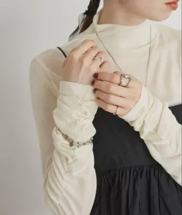 hinari 개더 하이넥 시어 탑