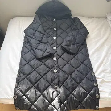 YELLO 후드 부착 퀼팅 롱 코트