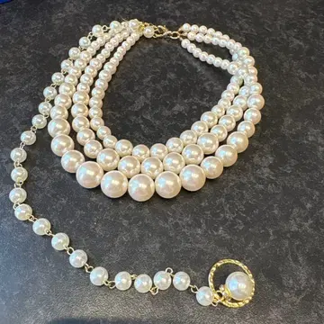 화이트 펄 3연 초커 골드링 포함