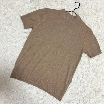 zz.luxi 고품질 하이넥 니트 캐시미어 반팔 심플 브라운