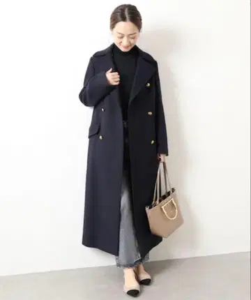 새상품급 [ 베르메이유 페예나 ] 멜톤 밀리터리 롱 코트 36 네이비