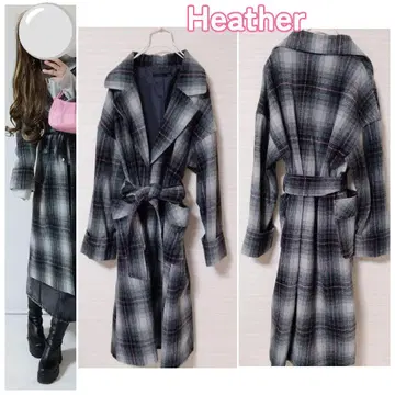 Heather 핑크 믹스 체크 무늬 롱 코트