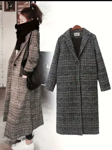 그레이 체크 무늬 롱 코트 M 사이즈