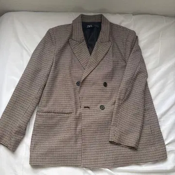 ZARA 체크 무늬 더블 브레스트 자켓