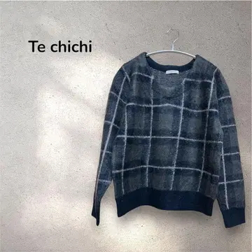테치치* 체크 니트 스웨터 울 혼방 그레이 계열 F