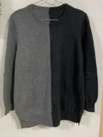 바이컬러 울 스웨터 그레이 블랙 캐시미어