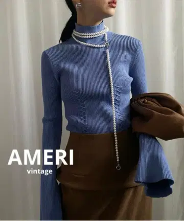 새상품급 UND 2WAY YARN LACE UP KNIT TOP 블루