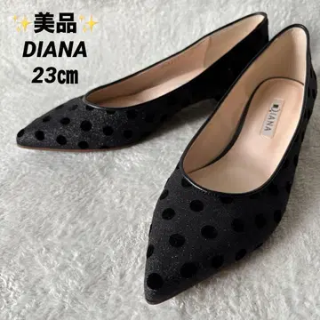 새상품급 DIANA 다이애나 플랫 펌프스 블랙 레이스 라메 도트 무늬