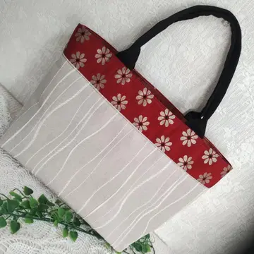 순수 실크 오비 리메이크 가로형 빅 백 꽃무늬 x 스트라이프 핸드메이드