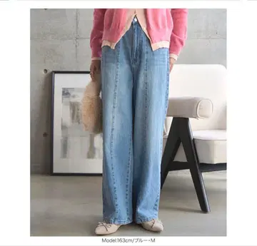 고베 레터스 허리 조절 OK 골격 웨이브 데님 팬츠 블루 M