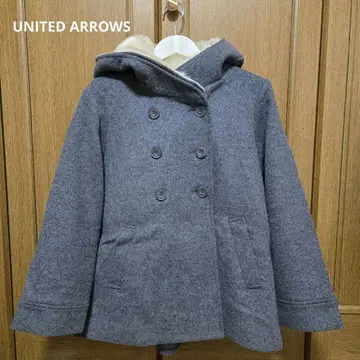 UNITED ARROWS 더블 버튼 후드 코트 피 코트 그레이