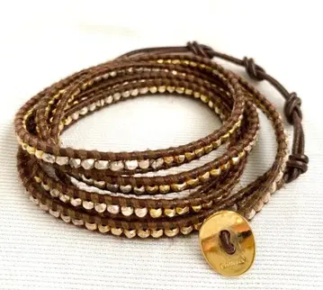 찬 루 가죽 팔찌 5연 골드 실버