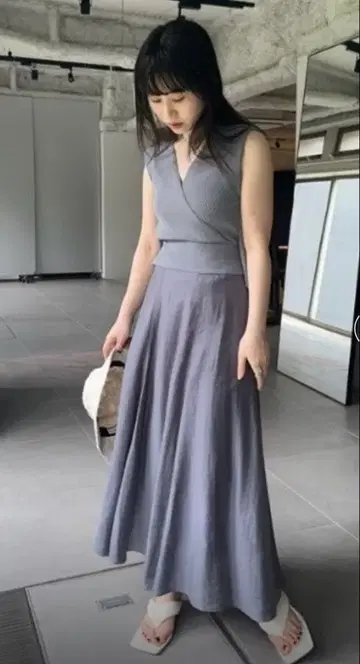 프레이 아이디 카슈쿨 리브 니트 콤비 원피스 블루