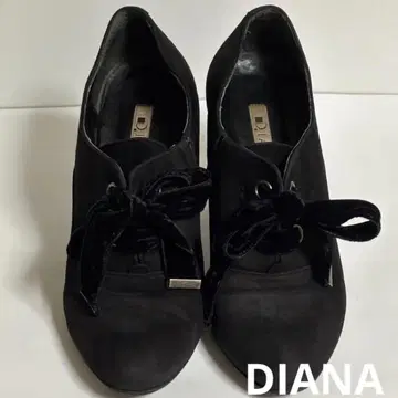 다이애나 24cm 벨로아 리본 부티 숏부츠 블랙 힐