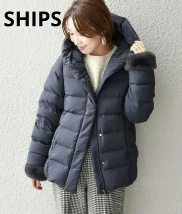 SHIPS*카와타 페더*숏 다운 코트*소매 퍼 네이비 쉽스