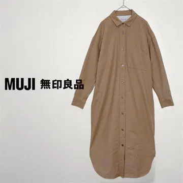 무인양품 워싱 옥스 셔츠 원피스 겉옷 무릎 아래 면100% 베이지