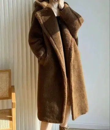 새상품 테디베어 후드 부착 오버 사이즈 보아 코트 브라운