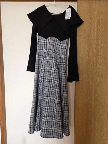 빅 칼라 체크 코르셋 원피스