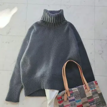 새상품급 갤러리 바이 파인 울 니트 터틀넥 모 100% 그레이