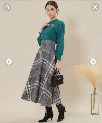 Swingle 오리지널 체크 무늬 트위드 플레어 스커트