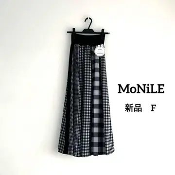 새상품 MoNiLE 조젯 체크 무늬 조합 롱 스커트
