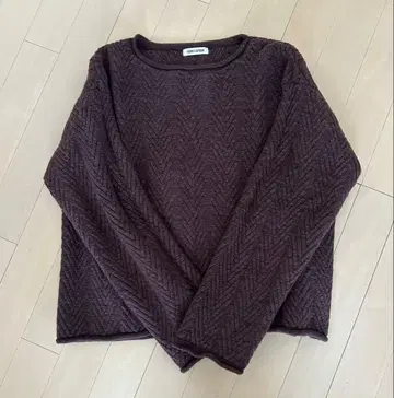 FORK&SPOON 다크 브라운 헤링본 편직 루즈핏 울 니트