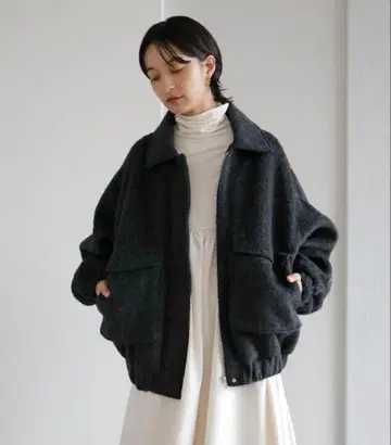 LIAN 리안 샤기 플라이트 자켓 차콜 그레이